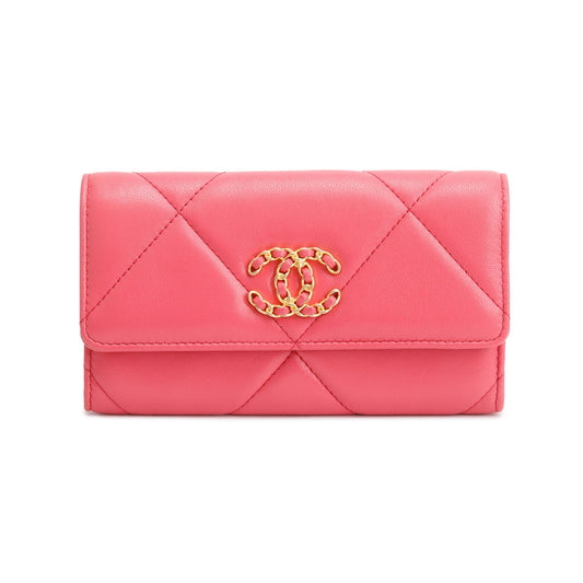 Chanel Pink Leather 19 Flap Wallet W/ Box & Authenticity Card