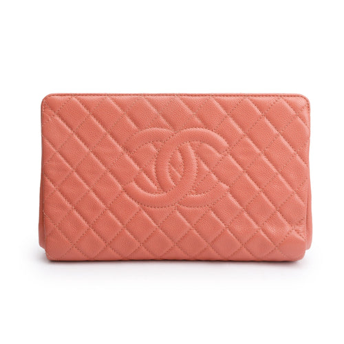 Chanel Pink Quilted Caviar Leather Timeless CC Frame Clutch