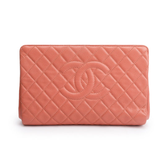 Chanel Pink Quilted Caviar Leather Timeless CC Frame Clutch