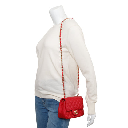 Chanel Pink Quilted Lambskin Leather Classic Square Mini Flap Bag w/ Authenticity Card