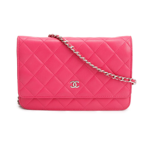 Chanel Pink Quilted Lambskin Leather Classic Wallet on Chain w/ Authenticity Card