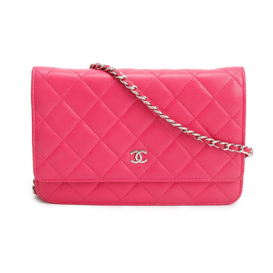 Chanel Pink Quilted Lambskin Leather Classic Wallet on Chain w/ Authenticity Card