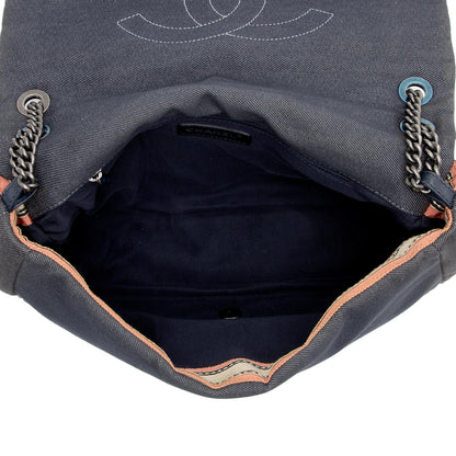 Chanel Pleated Denim Turtle Flap Bag (SHF-2bTG49)