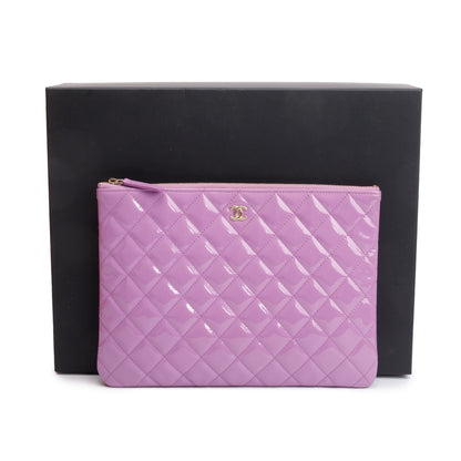 Chanel Purple Quilted Patent Leather Medium O-Case Clutch w/ Box & Authenticity Card