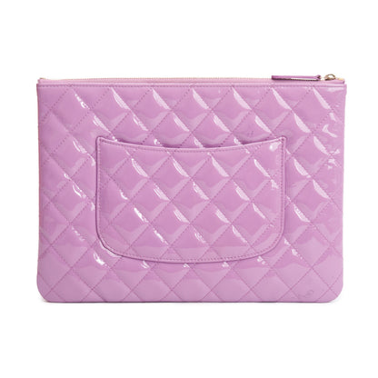 Chanel Purple Quilted Patent Leather Medium O-Case Clutch w/ Box & Authenticity Card