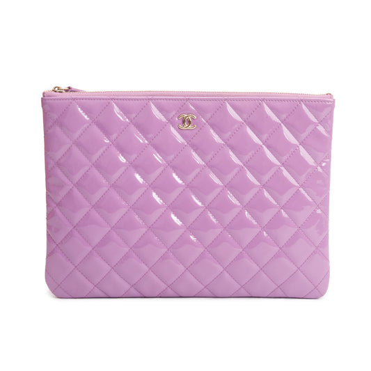 Chanel Purple Quilted Patent Leather Medium O-Case Clutch w/ Box & Authenticity Card