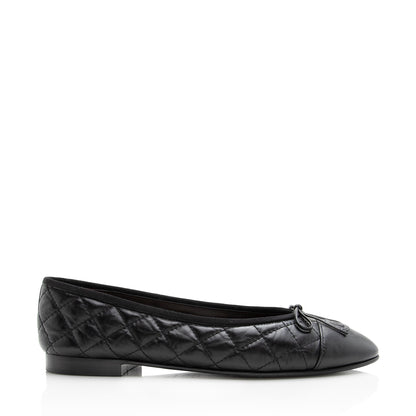 Chanel Quilted Calfskin Cap Toe Ballet Flats - Size 10 / 40 (SHF-22171)