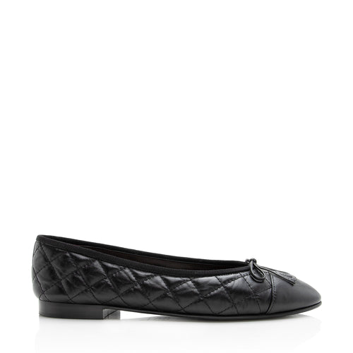 Chanel Quilted Calfskin Cap Toe Ballet Flats - Size 10 / 40 (SHF-22171)
