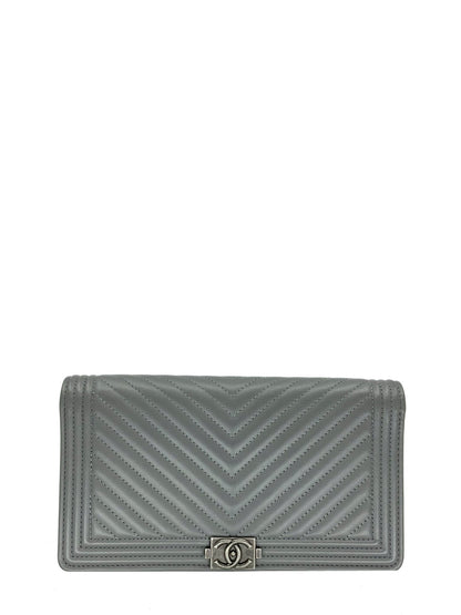 Chanel Quilted Chevron Lambskin Leather Long Boy Wallet