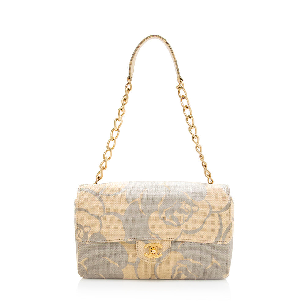 Chanel Raffia Camellia Medium Single Flap Bag (SHF-21180)
