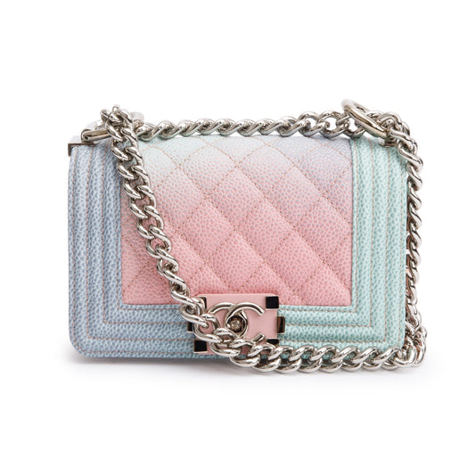 Chanel Rainbow Caviar Leather Mini Boy Flap Bag w/ Authenticity Card