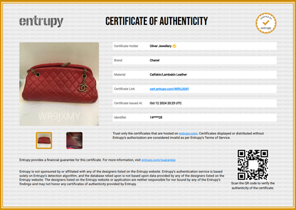 Chanel Red Lambskin Leather Just Mademoiselle Medium Bowler Bag w/ Authenticity Card