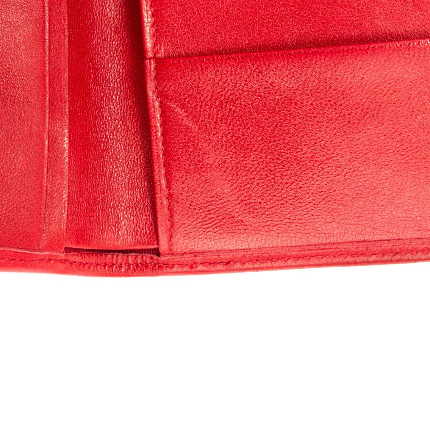 Chanel Red Leather Diamond Stitch Bifold Yen Wallet w/ Authenticity Card