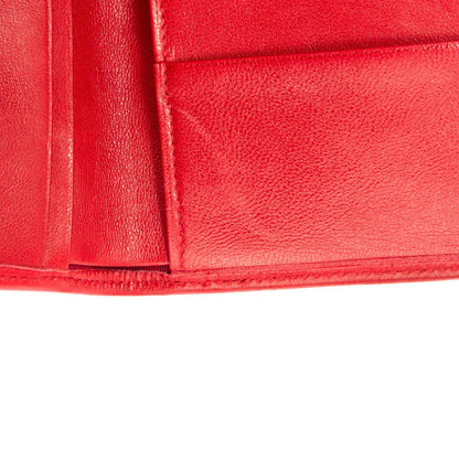Chanel Red Leather Diamond Stitch Bifold Yen Wallet w/ Authenticity Card