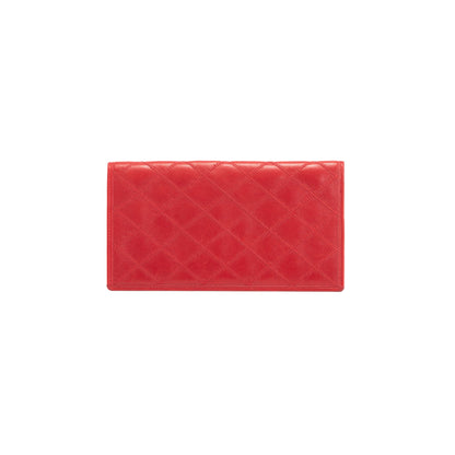 Chanel Red Leather Diamond Stitch Bifold Yen Wallet w/ Authenticity Card