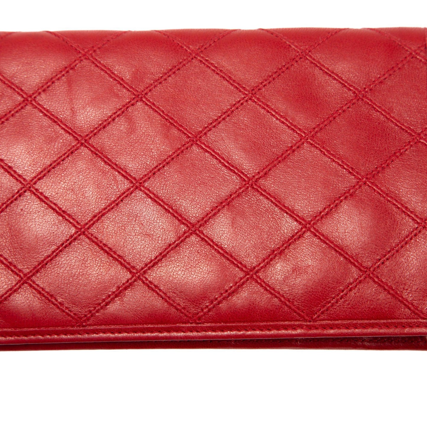 Chanel Red Leather Diamond Stitch Bifold Yen Wallet w/ Authenticity Card