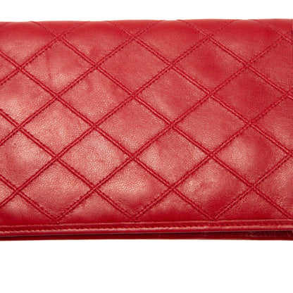 Chanel Red Leather Diamond Stitch Bifold Yen Wallet w/ Authenticity Card