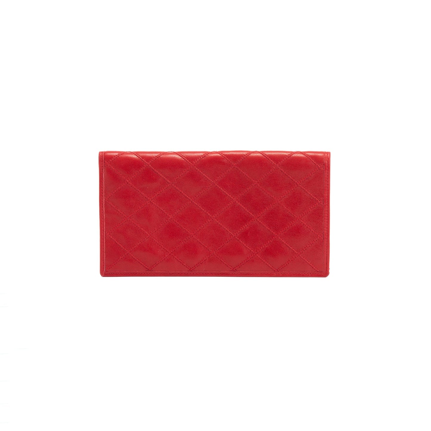 Chanel Red Leather Diamond Stitch Bifold Yen Wallet w/ Authenticity Card