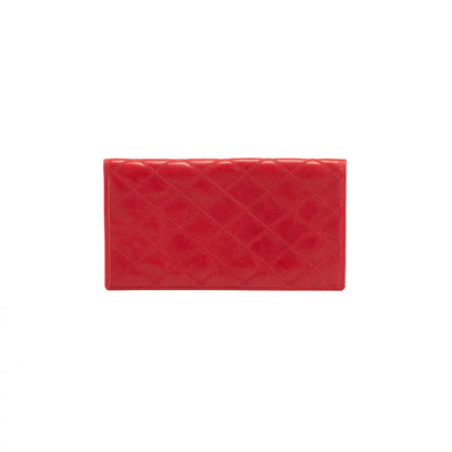 Chanel Red Leather Diamond Stitch Bifold Yen Wallet w/ Authenticity Card