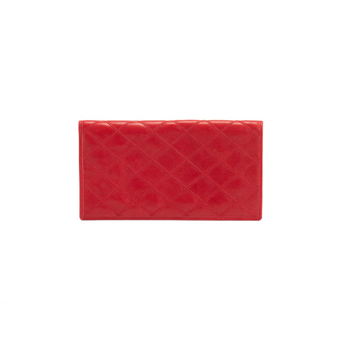 Chanel Red Leather Diamond Stitch Bifold Yen Wallet w/ Authenticity Card