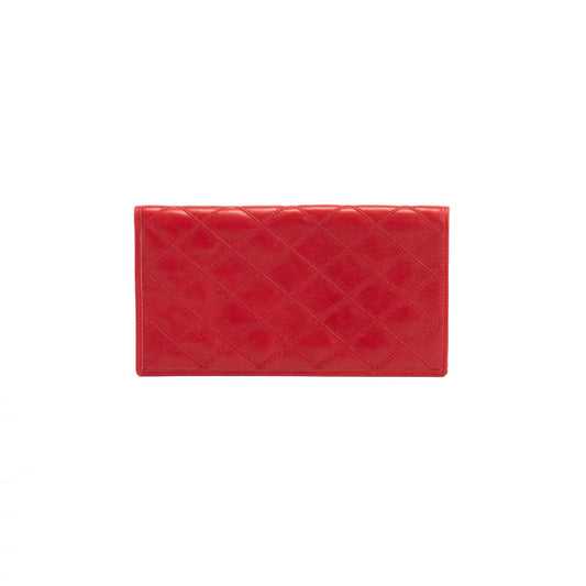Chanel Red Leather Diamond Stitch Bifold Yen Wallet w/ Authenticity Card