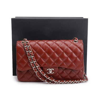 Chanel Red Quilted Caviar Leather Classic Jumbo Double Flap Bag w/ Box & Authenticity Card