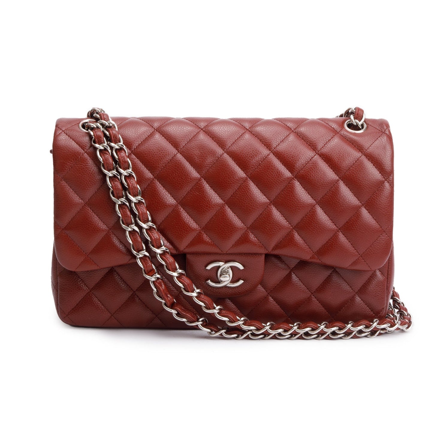 Chanel Red Quilted Caviar Leather Classic Jumbo Double Flap Bag w/ Box & Authenticity Card