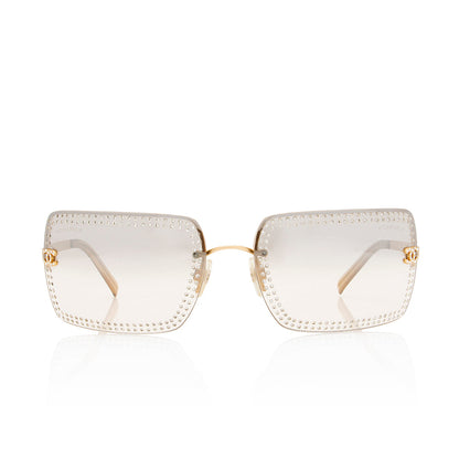 Chanel Rimless Rectangular Crystal Studded CC Sunglasses (SHF-21891)