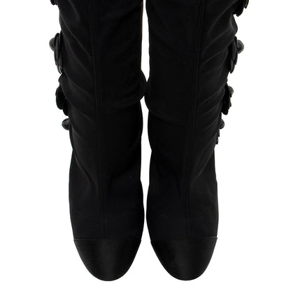 Chanel Satin Camellia Sock Boot - Size 7 / 37 (SHF-17935)