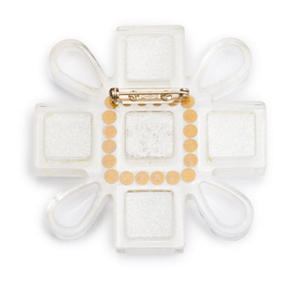 Chanel Silver Plated Clear Resin & Strass CC Cross Brooch