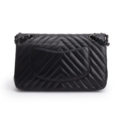 Chanel So Black Chevron Quilted Lambskin Leather Classic Medium Double Flap Bag