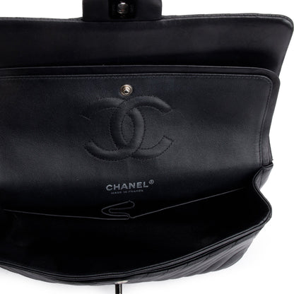 Chanel So Black Chevron Quilted Lambskin Leather Classic Medium Double Flap Bag