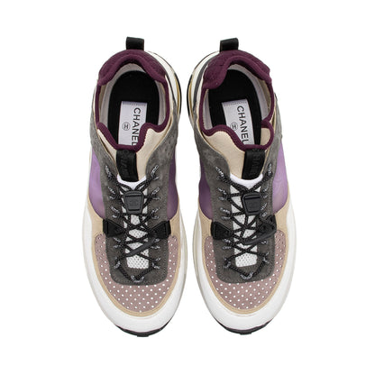 Chanel Suede Calfskin Quilted Fabric CC Sneakers - Size 10 / 40 (SHF-dKSiYL)