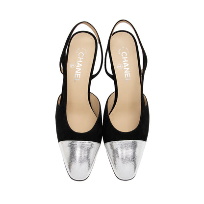 Chanel Suede Metallic Calfskin CC Cap Toe Slingback Pumps - Size 10 / 40 (SHF-2LxbHb)