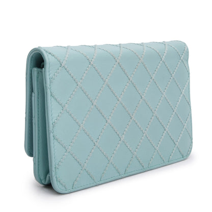 Chanel Turquoise Quilted Calfskin Leather Diamond Stitch Wallet on Chain w/ Authenticity Card