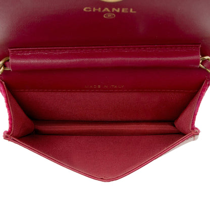Chanel Velvet Camellia Flap Coin Purse on Chain (SHF-22731)
