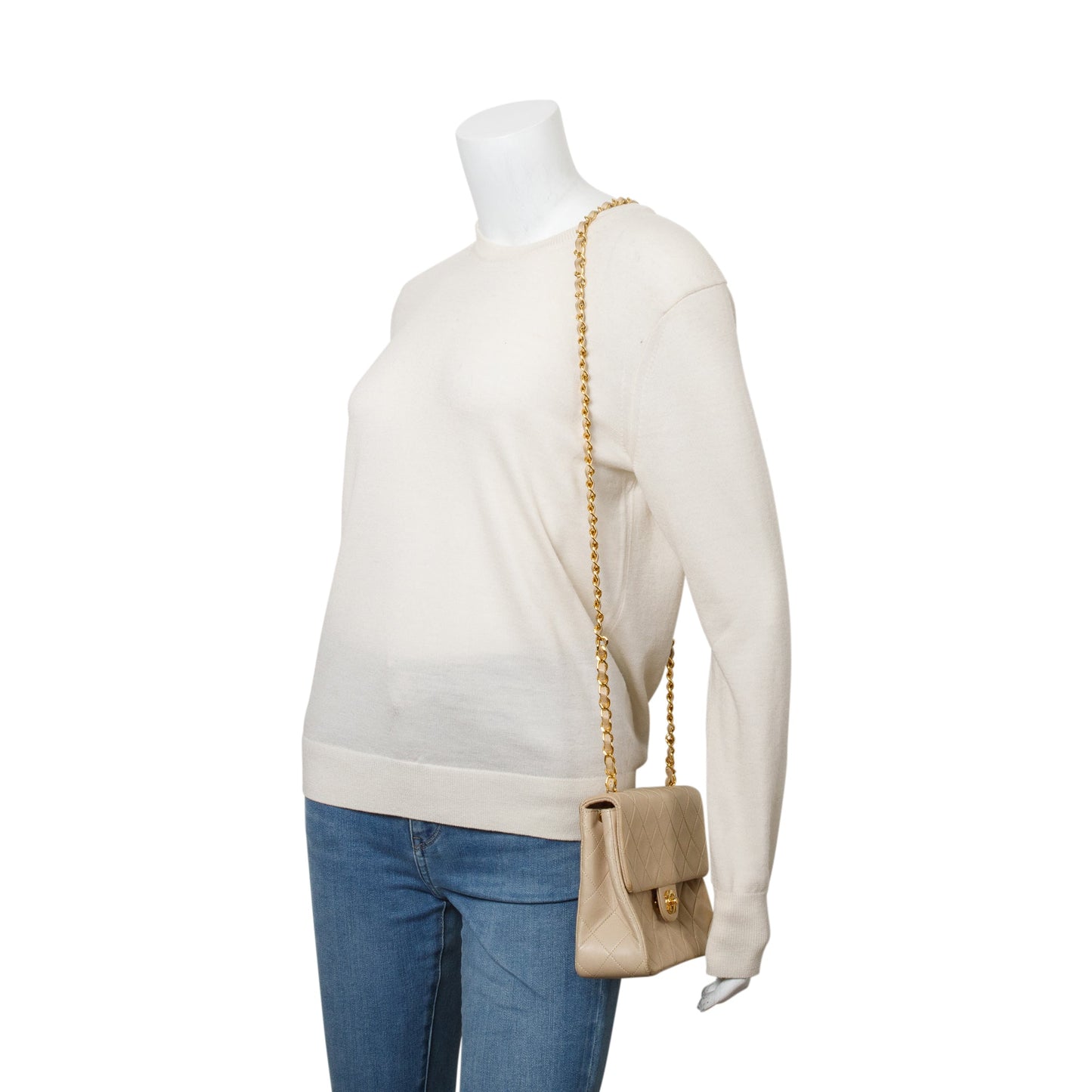 Chanel Vintage Beige Leather Small Square Single Flap Bag