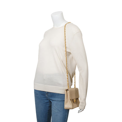 Chanel Vintage Beige Leather Small Square Single Flap Bag