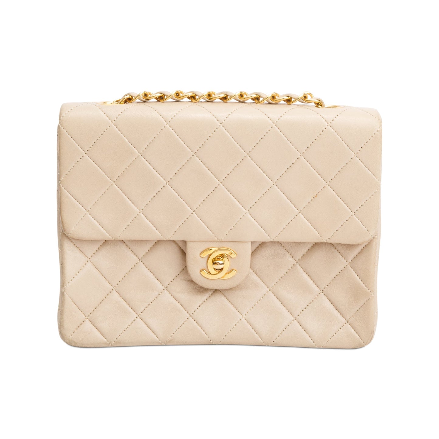Chanel Vintage Beige Leather Small Square Single Flap Bag