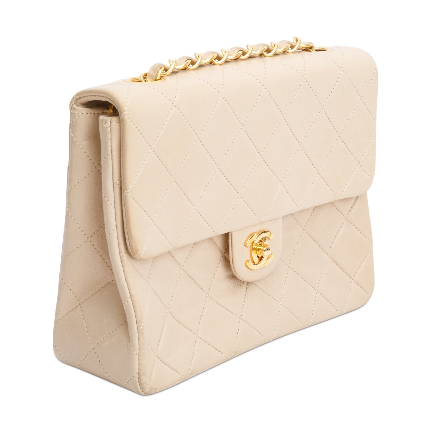 Chanel Vintage Beige Leather Small Square Single Flap Bag
