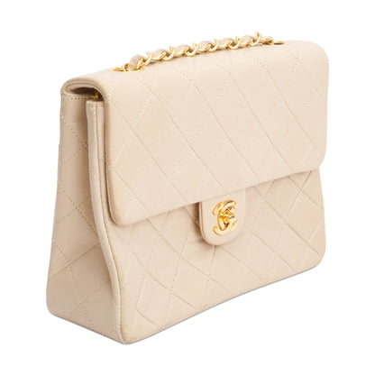 Chanel Vintage Beige Leather Small Square Single Flap Bag