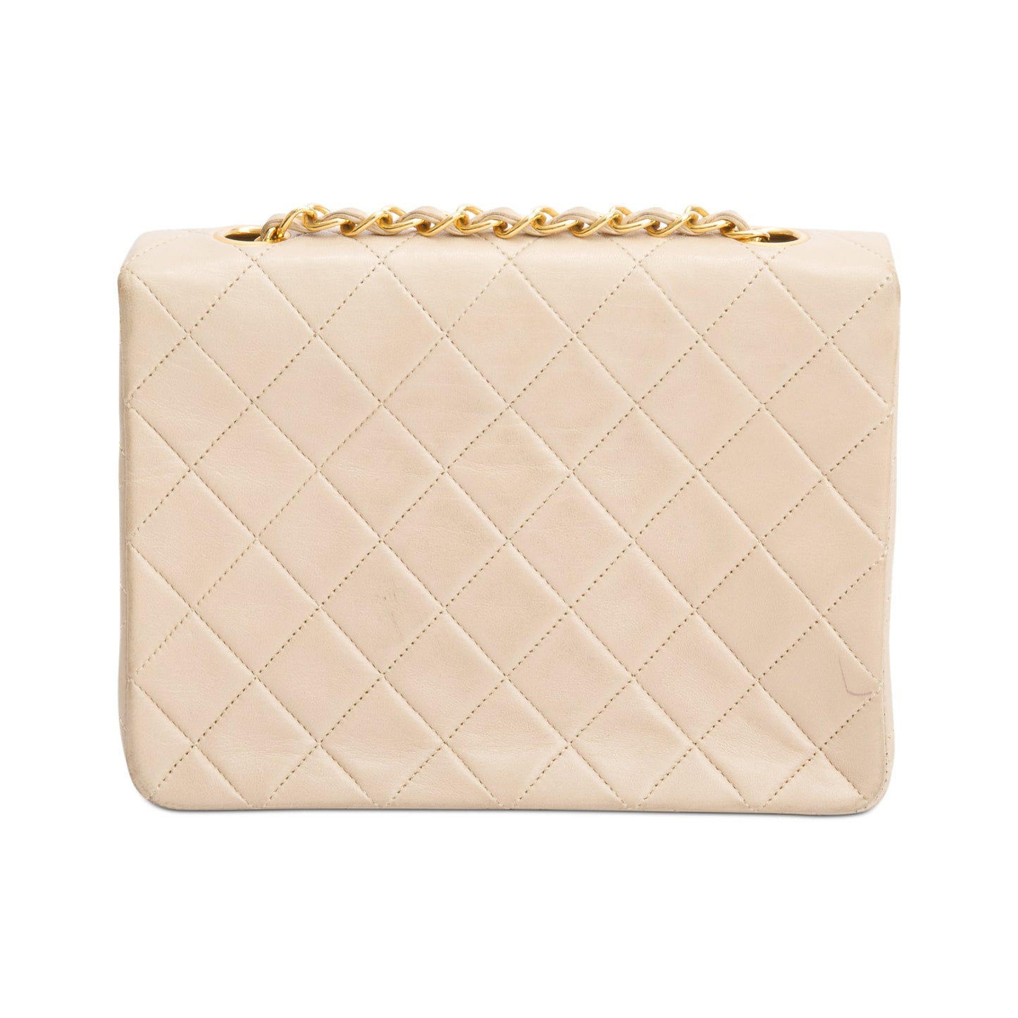 Chanel Vintage Beige Leather Small Square Single Flap Bag