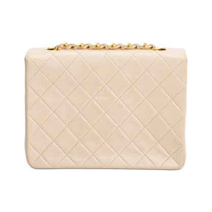 Chanel Vintage Beige Leather Small Square Single Flap Bag