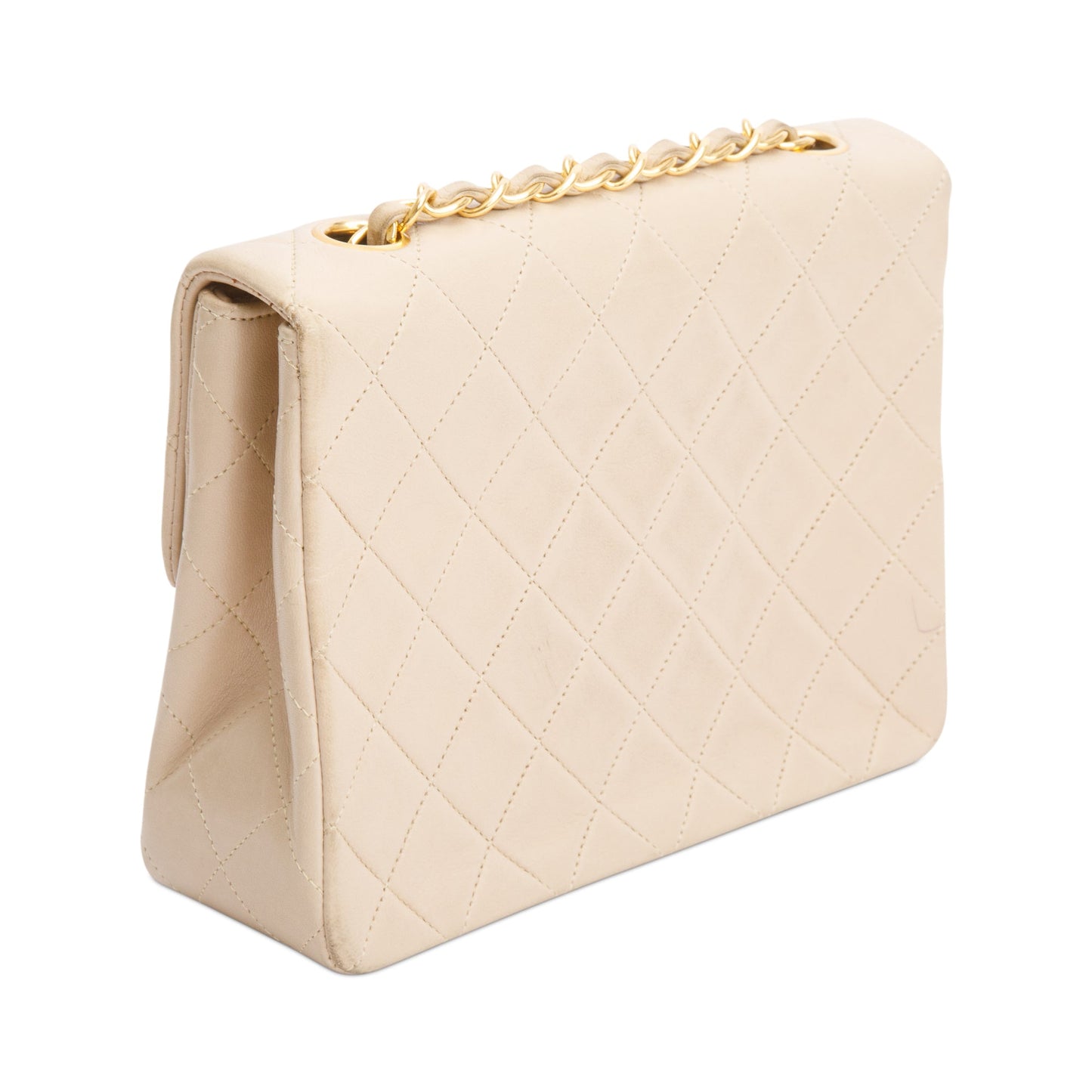 Chanel Vintage Beige Leather Small Square Single Flap Bag