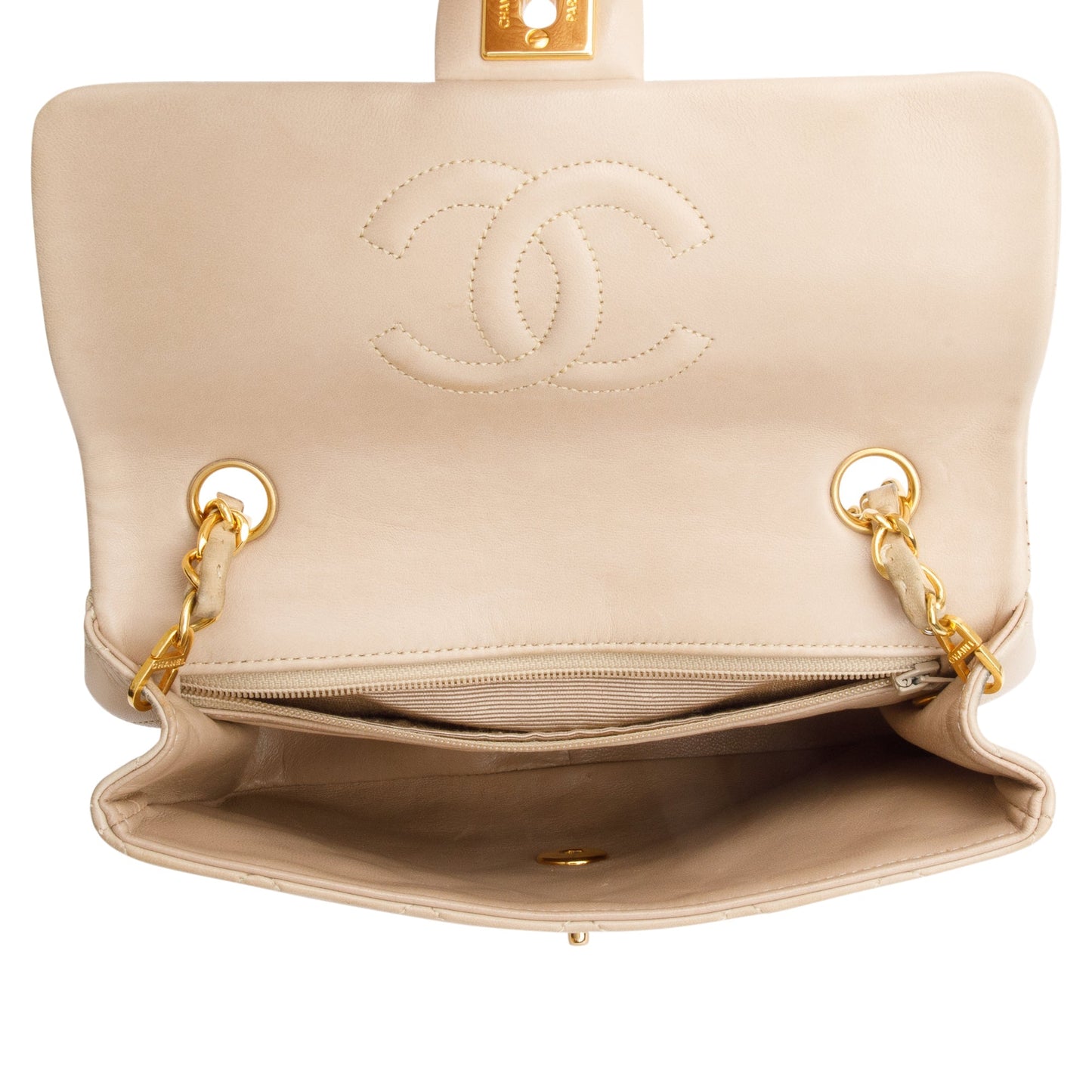 Chanel Vintage Beige Leather Small Square Single Flap Bag
