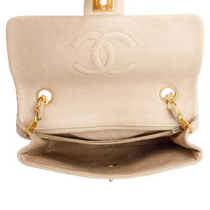 Chanel Vintage Beige Leather Small Square Single Flap Bag