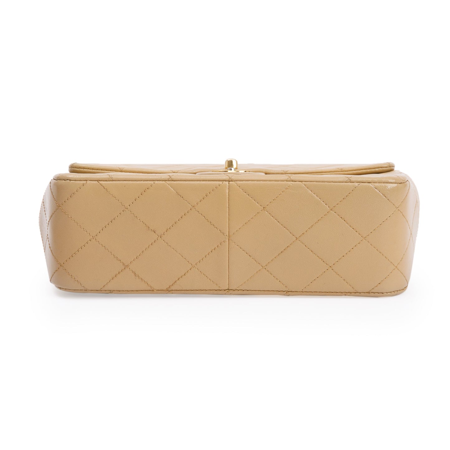 Chanel Vintage Beige Leather Small Square Single Flap Bag w/ Authenticity Card