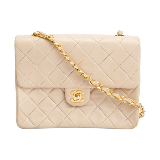 Chanel Vintage Beige Leather Small Square Single Flap Bag