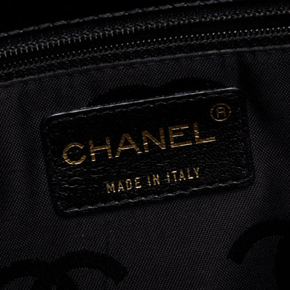 Chanel Vintage Black Chocolate Bar Quilted Patent Leather Tote