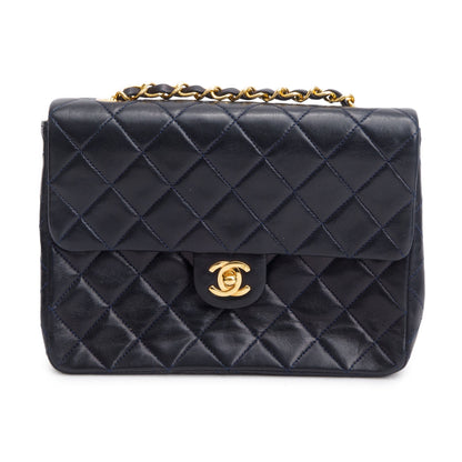 Chanel Vintage Black Leather Small Square Single Flap Bag